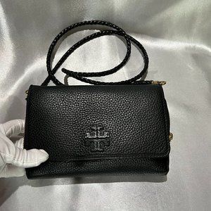 Tory Burch Thea Flat Wallet Crossbody with Braided Strap ~ Black